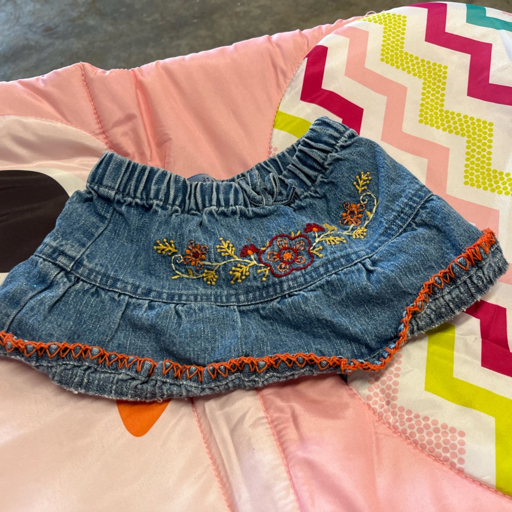 Girls Denim Flower Embroidered Skirt Vintage